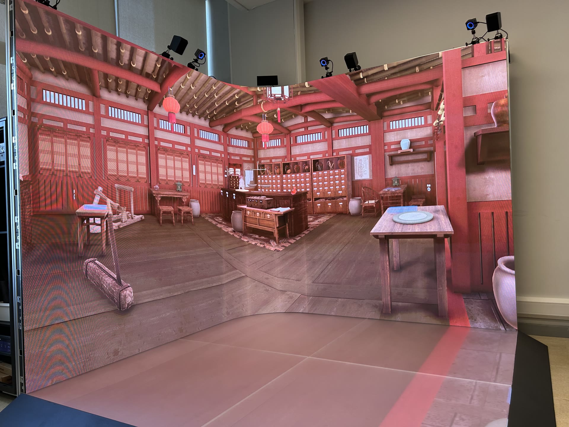 Traditional Chinese Medicine virtual scene showing a traditional dispensary interior on the VR LED CAVE