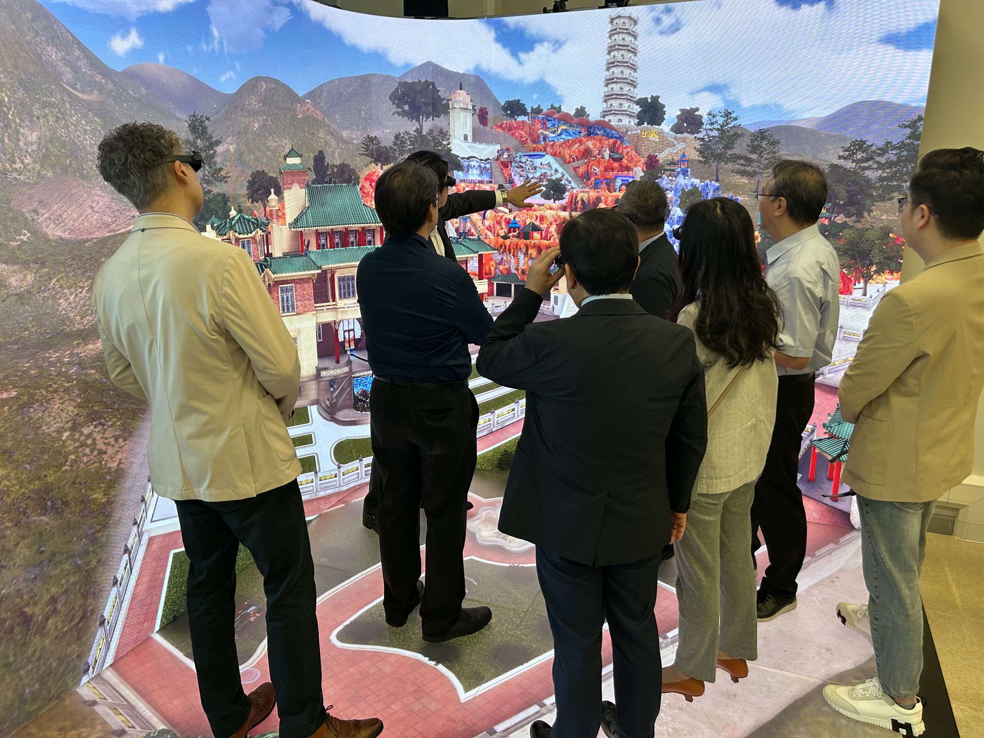 Participants exploring the virtual reconstruction of Haw Par Mansion and Tiger Balm Garden
